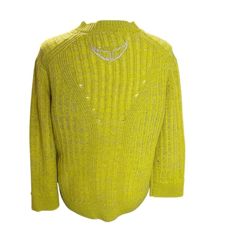 Zadig & Voltaire Fanny Lace-Up Cable Knit Sweater Size S Lime Green Yellow - Picture 9 of 12